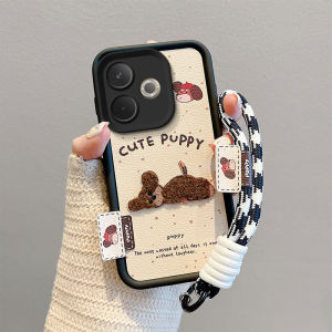 Leather pattern embroidered 3D phone case for OPPO A5Pro 5G with hand strap design protects the camera cartoon pattern cute bear design for A5Pro 4G