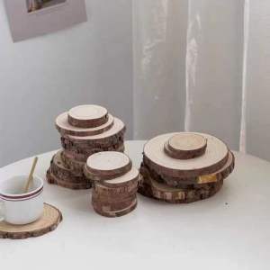 Wooden tree rings pine slices circular coasters heat-resistant and heat-insulating coasters wooden placemats vintage photography props