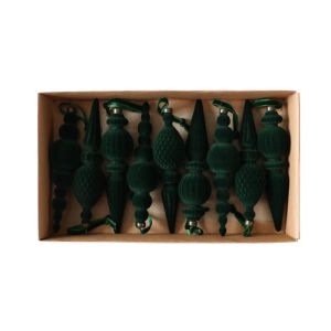RGFV STORE 9Pcs Cổ điển Quả Cầu Giáng Sinh Trang Trí Lấp Lánh Màu đơn sắc Chống vỡ Đồ trang trí treo dài có đầu trang trí Chống sốc Hình dạng hình nón Dây Treo Hình Quả Cầu Trang Trí Giáng Sinh Tiệc Giáng Sinh