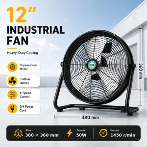 Industrial Floor Fan 12/14/16/18/20 Inch Wide Air Coverage Stable Base Fast Cooling for Work Areas