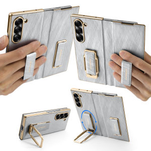 OATSBASF Dual Strap Leather Phone Case for Samsung Galaxy Z Fold 7/Z Fold 6 Case With Magnetic 360° Rotation Stand