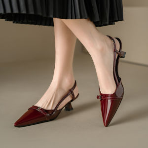 1 inches Red Pointed Toe Sandals Spaghetti Heel Slingback Heels