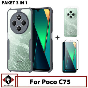 Promo Case 3in1 Xiaomi Poco C75 Shockproof Softcase Free Screen Protector dan Skin Carbon