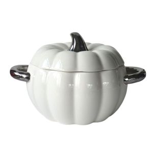 LARGE PUMPKIN CERAMIC COCOTTE WITH LID