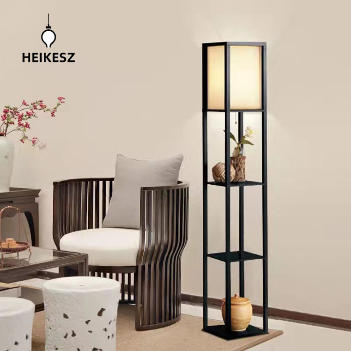 HEIKESZ Solid Wood Shelf Lamp Shelf Lamp Simple Floor Lamp Wooden Bookshelf Lamp Remote Control North Decorative Lamp