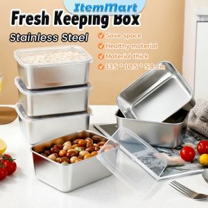 ItemMart Fresh Keeping Box with Lid Stainless Steel Food Container Fridge Frozen Storage Box 1Pc