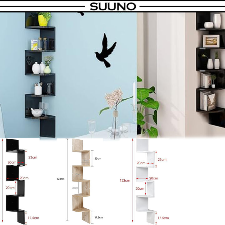 5 Tiers Corner Shelf Wall Mount Rack Rak Dinding Display DVD CD ...