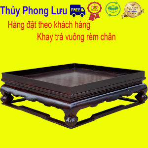 Khay trà vuông tháp nước trơn rèm gỗ hương vuông 60cm