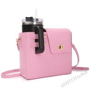 Leather Crossbody Sling Bag - Women Outdoor Water Bottle Holder Portable Cup Storage