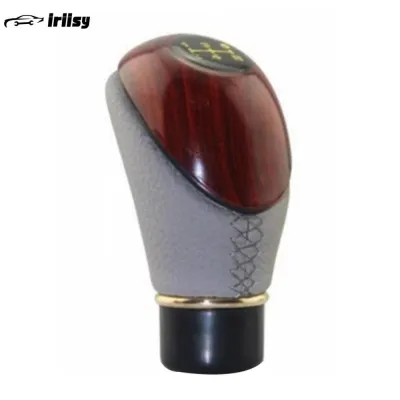 iriisy Universal Car 5 Speed Lever Shift Knob Wooden PU Leather Truck Manual Gear Stick Knob Shift Accessories