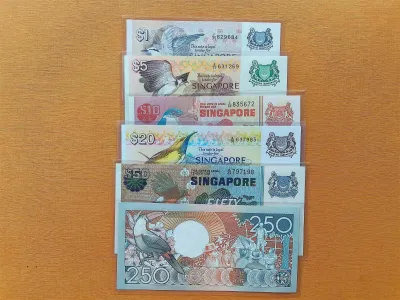 SINGAPORE BIRD SERIES BANK NOTES SET $1 $5 $10 $20 $50 UNC AND SEALED + 1 FREE UNC BANK NOTE