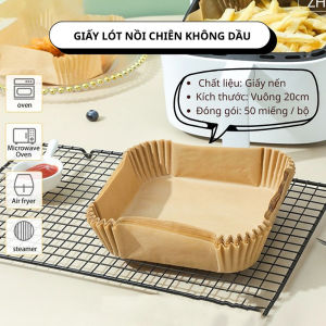 Combo 3 Bộ 50 Giấy Lót Nồi Chiên Không Dầu Vuông 20cm Set Giấy Nến Vuông Lót Đồ Ăn Chống Dính Dùng Một Lần Tiện Lợi