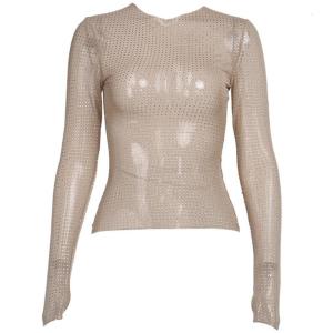 Kim cương giả sáng tạo trang trí tay áo dài Comfort cung cấp hàng đầu của phụ nữ và phong cách trong một thiết kế cổ tròn đơn giản