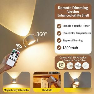 Wall Mounted Lights Remote Control Wall Lamp Cordless Light 3 Color Magnetic Rotate Spotlight