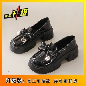 [Free Shipping] Stylish And Versatile Chunky-Heeled Loafers New Autumn/Winter Collection Featuring A Bow And Thick Sole Easy Slip-On Design Small Leather Shoes