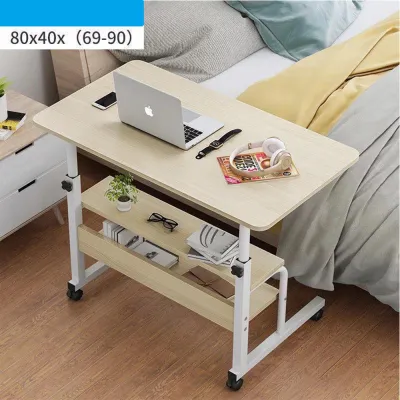 Adjustable 2 layers Liftable Laptop Bed Desk Multifunction storage and wheels Foldable Multifunction dining table [80x40cm] sc-11