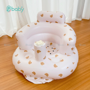 Ghế phao hơi tập ngồi 9BABY chống ngã cho bé ăn dặm đi du lịch có thể gấp gọn an toàn cao cấp mẫu gấu nâu
