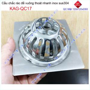 Cầu chắn rác đế vuông 12x12cm D60 KAG-QC17 Phễu thoát nước sân thượng SUS304 ống 6cm thoát nhanh chắn rác tốt