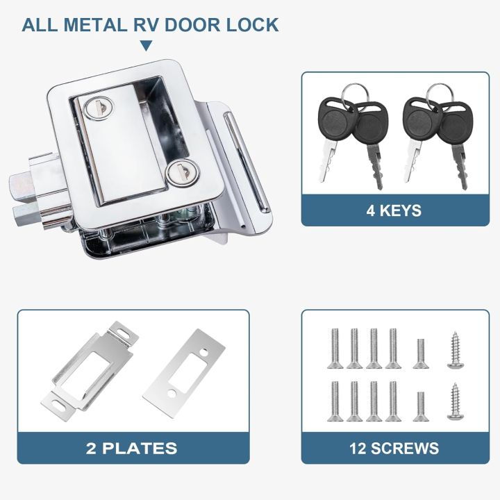 Chrome RV Door Lock Repment, Camper Door Lock, Silver Zinc Alloy Panel ...