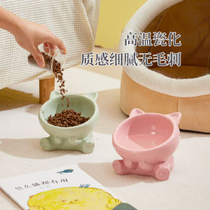Ceramic Cat Bowl Anti-Tip SlantedFood & Water Bowl with Raised Neck Guard