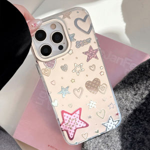 เคสแข็ง IMD รูปหัวใจสีเต็มหน้าจอสำหรับ iPhone 11 12 13 14 15 16 Pro Max Plus เคสป้องกันการตกสำหรับ iPhone 14 Pro Max