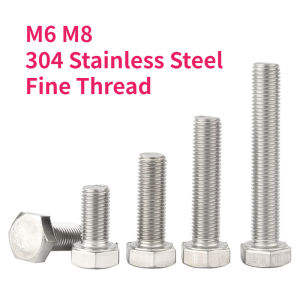 M6 M8 A2-70 304 Stainless Steel DIN933 Fine Thread Tooth Outside Hex Head Bolt External Hexagon Head Screw Pitch 0.75/1.0/1.25/1.5mm