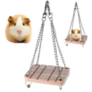 HEALMEYOU Gnawing Pet Hamster Toys Wooden Grinding Teeth Hanging Swing Toys Climbing Pet Roller Toys Pet Supplies