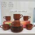 GELAS CANTIK KLASIK WARNA :1 SET (6 gelas+6 tatakan) / CANGKIR SET KOPI TEH KERAMIK. 