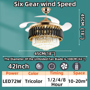 Luxury Prism Crystal Ceiling Fan Light/Remotes 3-Colors/6-Speeds/Invisible LED Living Room/Restaurant Ceiling Fan Lights