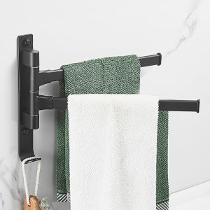 HKStorage Black Bathroom 2/3/4/5 Arms Swivel Towel Bar Space Saving Swinging Towel Rack Wall Mounted Towel Holder with Hooks