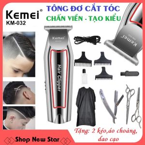 [Xả kho giá rẻ] Tông đơ cắt tóc hớt tóc gia đình trẻ em không dây chuyên nghiệp Kemei KM 032 chấn viền (Tăng đơ hớt tóc) + Tặng 2 kéo cắt tỉa tóc chuyên dụng 01 áo choàng cắt tóc và 01 dao cạo đa năng