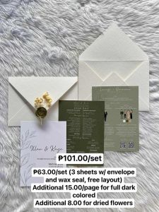 Customized Invitations (3sheets w/ envelope & wax seal free layout dark colored & dried flowers)