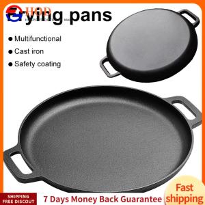 【Outdoor】 30cm Iron BBQ Camping Fry Pan with Dual Handles Steak Pork Chicken Cooking Pot Kitchen Outdoor BBQ Grill Cookware Fry Pan