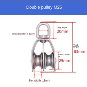 RBRY M15/20/25 Fixed Pulley Swivel 304 Stainless Steel Pulley Block Tool Load-Bearing Detachable Groove Pulley Crane