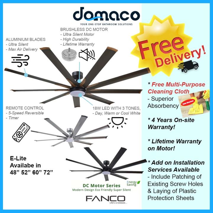 Fanco E-Lite DC Ceiling Fan with 18W 3 Tone LED Light Kit and Remote ...