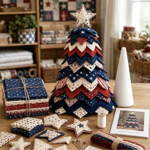 JAYQQ Creative Design Christmas Tree Patchwork Set Floral Fabrics Material Pack Handmade Decor Kit Fun Home Decoration DIY Sewing Kit For Adult Beginners