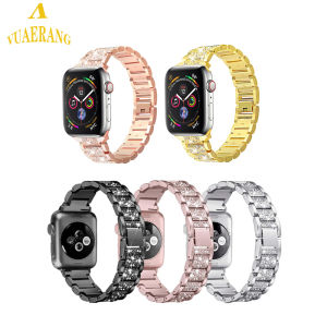 VUAERANG full Diamond Watch bands compatible for Apple Watch 6/SE/5/4 40/ 44MM Metal Three Beads Stainless Steel Straps For i watch 3/2/1 38/42MM