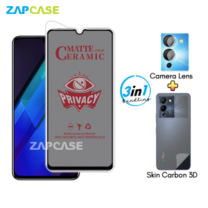 Paket 3in1 Anti Gores Layar Privasi Infinix Note 12 G96 Free Tempered Glass Camera dan Skin Carbon