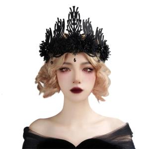 Black Witch Crown Headband for Women Girls Gothic Princess Tiaras Crownpiece Halloween Costumes Party Crown Headdress