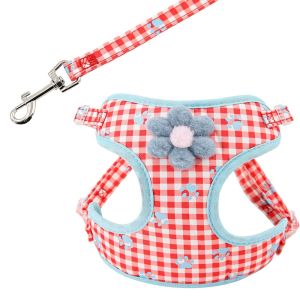 PERNEAKY Lưới mềm Bộ dây dắt và dây đai cho chó Thoáng khí Loại áo vest Dây Dắt Mèo Thoải mái Có thể điều chỉnh Dây Dắt Kẻ Sọc Thời Trang Chó nhỏ và trung bình