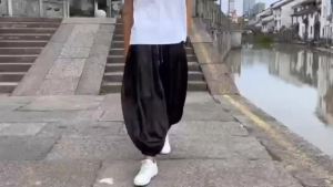 N&AI Outdoor Brand Pants for Men Ice Silk Dragon Dark Flower Printed Loose Bloomers Harem High Quality Pants Wide Feet Casual Pants Gypsy Boho Aladdin Mens Pants