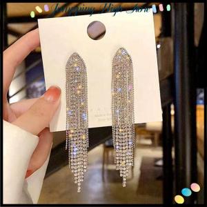 【Jumpping】 Long Tassel Full Rhinestone Drop Earrings For Women Ovsize Dangle Earrings Fashion Jewelry Accessories