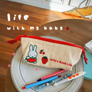 Authentic Miffy Miffy Rabbit Strawberry Japanese Style Large Capacity Canvas Pencil Case Cute Cartoon Stationery Pencil Bag