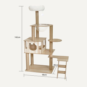 Cat Condo Tropical-Climate Cat Tower with Cooling Perches 2-in-1 Wood Climbing Frame & Swap Scratching Posts Cat Cage
