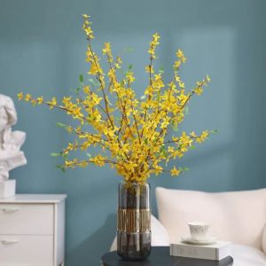 WENKEN Chiều dài 100cm. Cành hoa giả Màu vàng 12 Ngọn Cây Nĩa Trang trí bằng bình xịt hoa nhài Trang trí Chất liệu giả Cắm hoa lan Trang trí nhà cửa