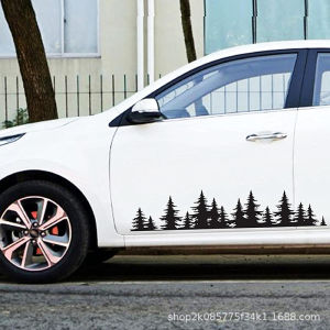 [ จัดส่งด่วน ] การค้าต่างประเทศภูเขาสติกเกอร์รถแคมป์ปิ้ง RV รถพ่วงตัวถังสติกเกอร์ด้านข้าง Pine Tree Mountain สติ๊กเกอร์ดอกไม้ 100x20cm