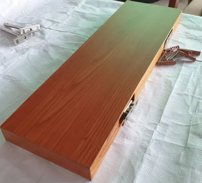 Two (2) layers 60cm long Amazon Mahogany Floating Wooden Shelves with with smooth finish concealed metal bracket tox and screw ready to install