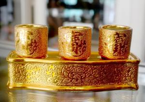 Bộ án ly nước thờ cúng kim sa vàng