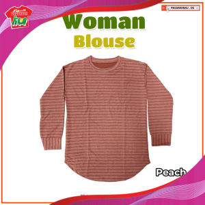 Women’s Blouse Shirt Ribbed Cotton | Round Neck Collar & Ribbed Cuff | Breathable & Washable | Frees