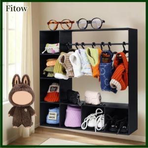 Fitow Large Capacity Doll Clothes Closet Portable With 10 Hangers Clothes Storage For Figures Durable Cute Display Stand